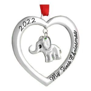 Christmas Ornament Elephant for Baby’s First Christmas 2022 Silver Heart with H